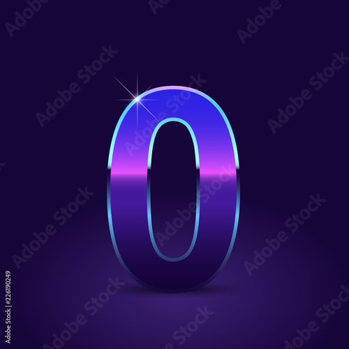 80's retro number 0 vector font isolated on dark violet background