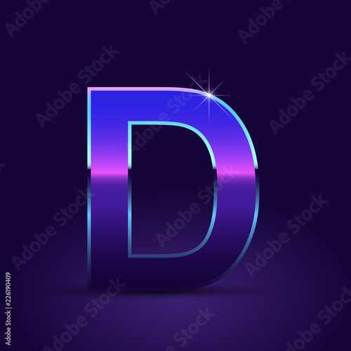 80's retro letter D uppercase vector font isolated on dark violet background