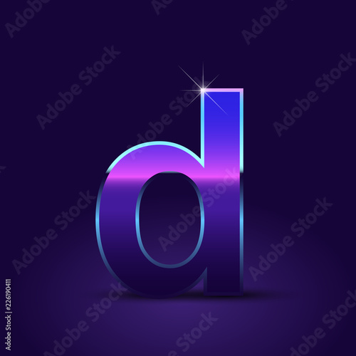 80's retro letter D lowercase vector font isolated on dark violet background