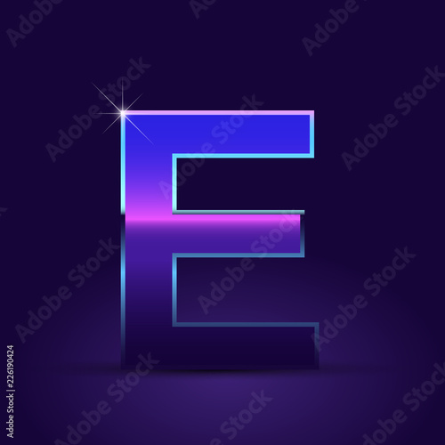 80's retro letter E uppercase vector font isolated on dark violet background
