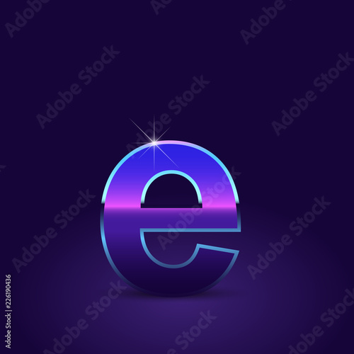 80's retro letter E lowercase vector font isolated on dark violet background