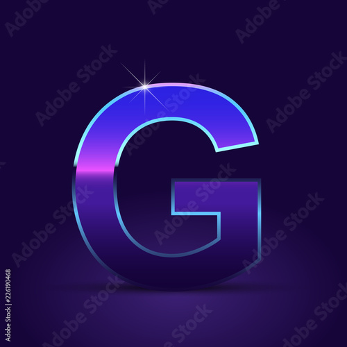 80's retro letter G uppercase vector font isolated on dark violet background