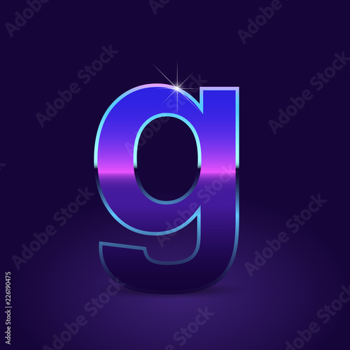 80's retro letter G lowercase vector font isolated on dark violet background