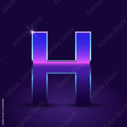 80's retro letter H uppercase vector font isolated on dark violet background