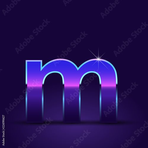 80's retro letter M lowercase vector font isolated on dark violet background