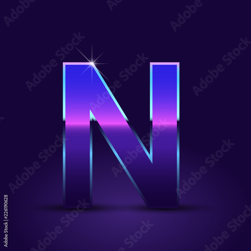 80's retro letter N uppercase vector font isolated on dark violet background