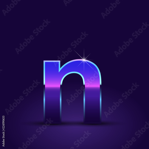 80's retro letter N lowercase vector font isolated on dark violet background