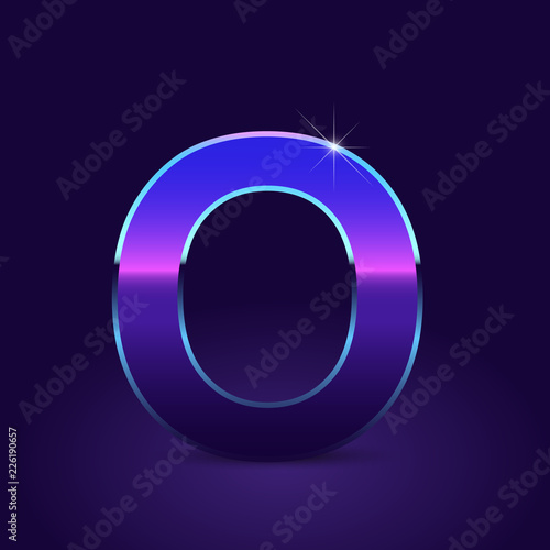 80's retro letter O uppercase vector font isolated on dark violet background