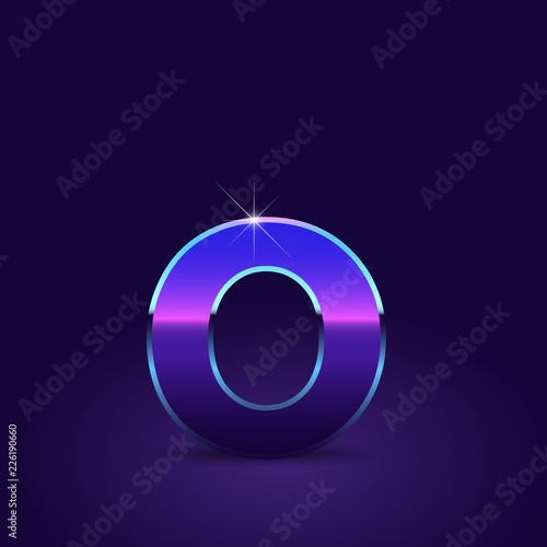 80's retro letter O lowercase vector font isolated on dark violet background