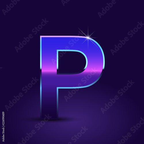 80's retro letter P uppercase vector font isolated on dark violet background