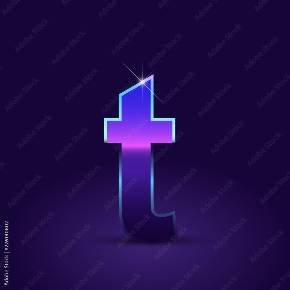 Obraz premium 80's retro letter T lowercase vector font isolated on dark violet background