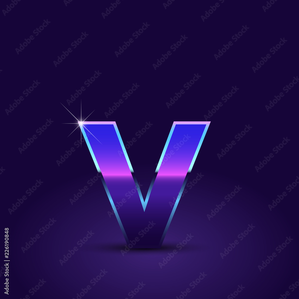 80's retro letter V lowercase vector font isolated on dark violet background 80's retro letter V lowercase vector font isolated on dark violet background