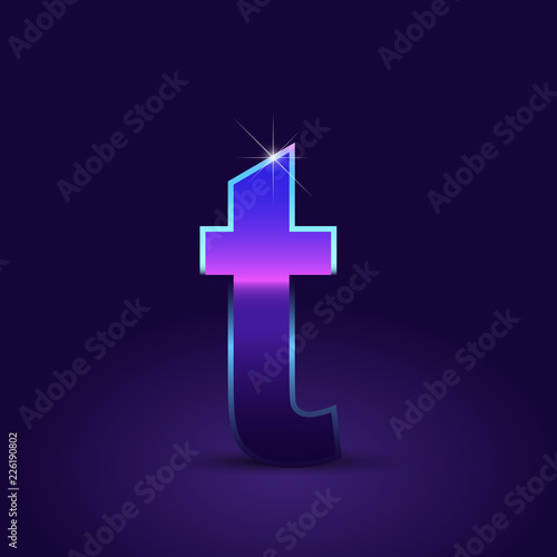 80's retro letter T lowercase vector font isolated on dark violet background