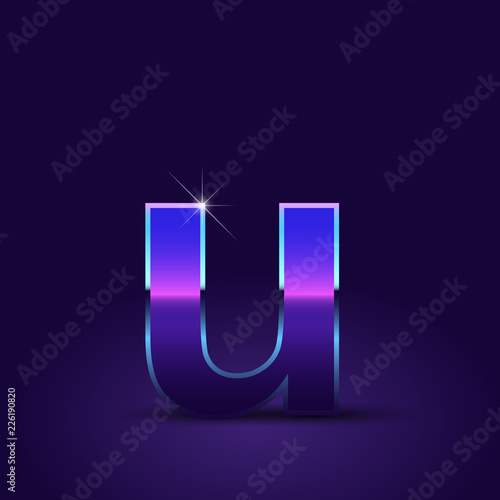 80's retro letter U lowercase vector font isolated on dark violet background