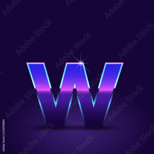 80's retro letter W lowercase vector font isolated on dark violet background