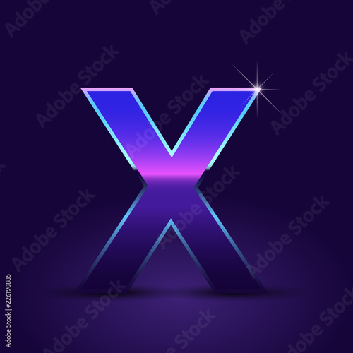80's retro letter X uppercase vector font isolated on dark violet background