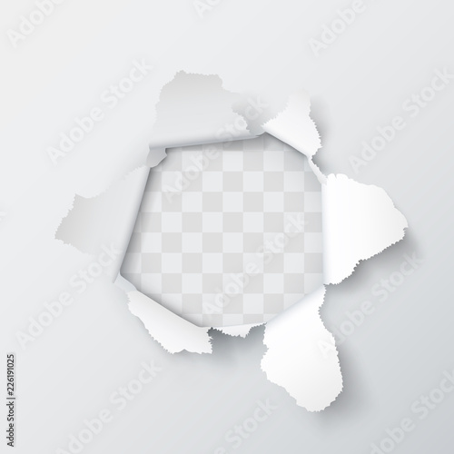 Explosion paper hole on the gray background. Vector illustration