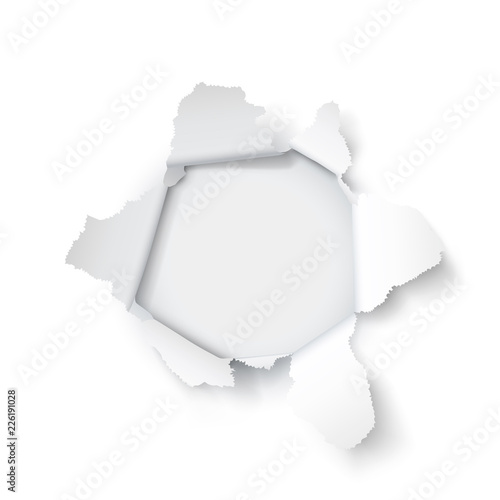 Explosion paper hole on the white background. Vector illustration