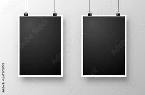 Foto frame hang on the white background. Vector illustration