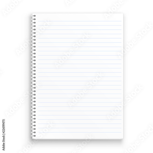 Blank realistic spiral notepad notebook isolated on white. Vector illustration