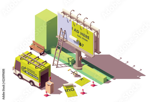 Vector isometric billboard advertising applying