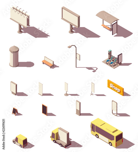 Vector isometric outdoor advertising media set