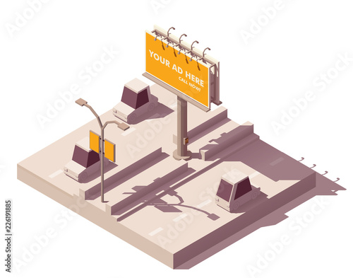 Vector isometric billboard on the road