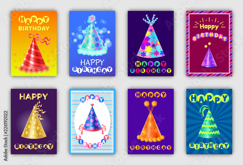 Happy Birthday Banners Set Vector Illustrations