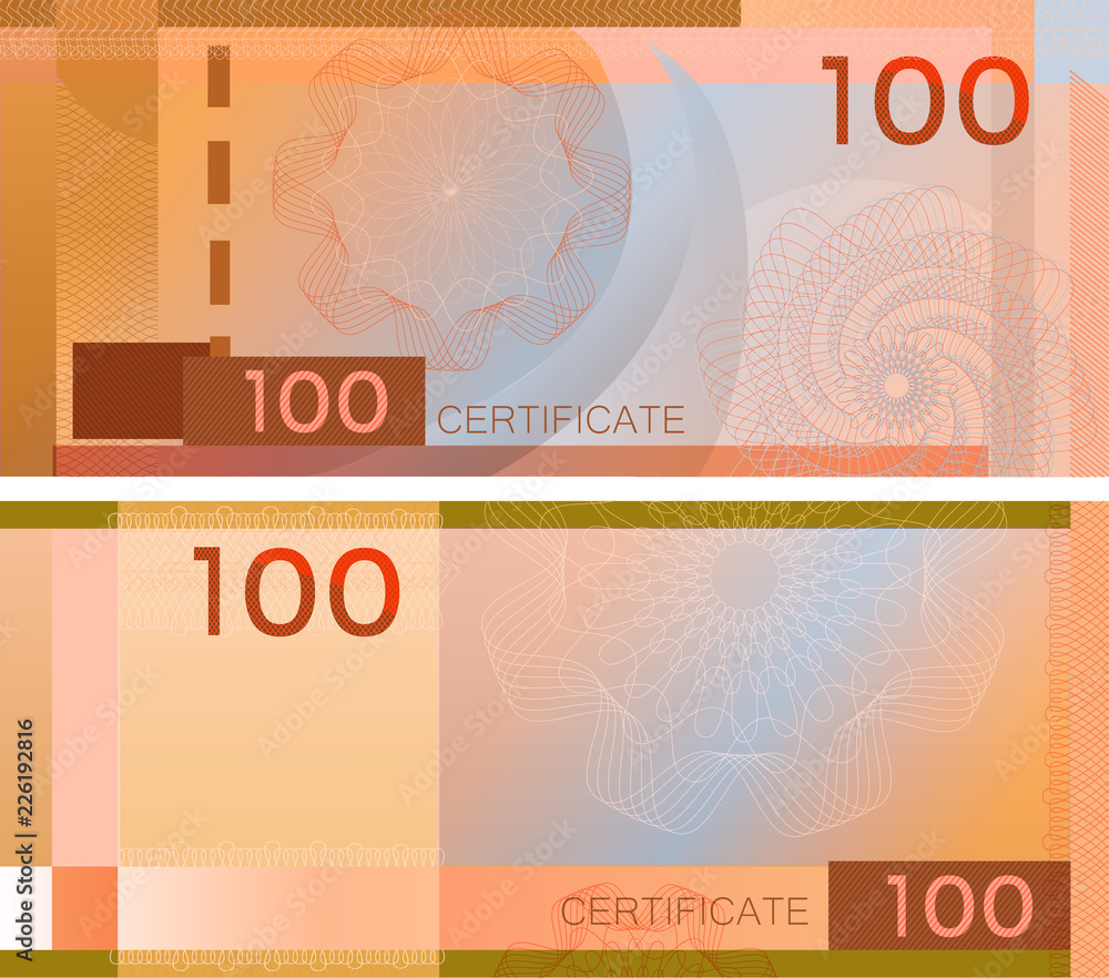 Voucher Template Banknote 100 With Guilloche Pattern Watermarks And 