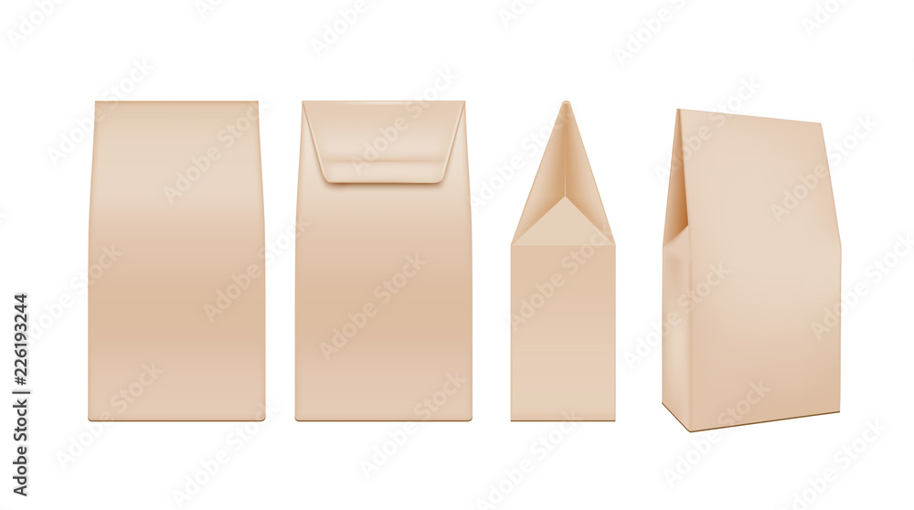 Brown plastic or paper packaging. Sachet for tea, coffee, sweets, cookies and gift Brown plastic or paper packaging. Sachet for tea, coffee, sweets, cookies and gift
