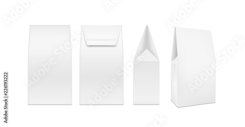 White plastic or paper packaging. Sachet for tea, coffee, sweets, cookies and gift