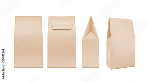 Brown plastic or paper packaging. Sachet for tea, coffee, sweets, cookies and gift