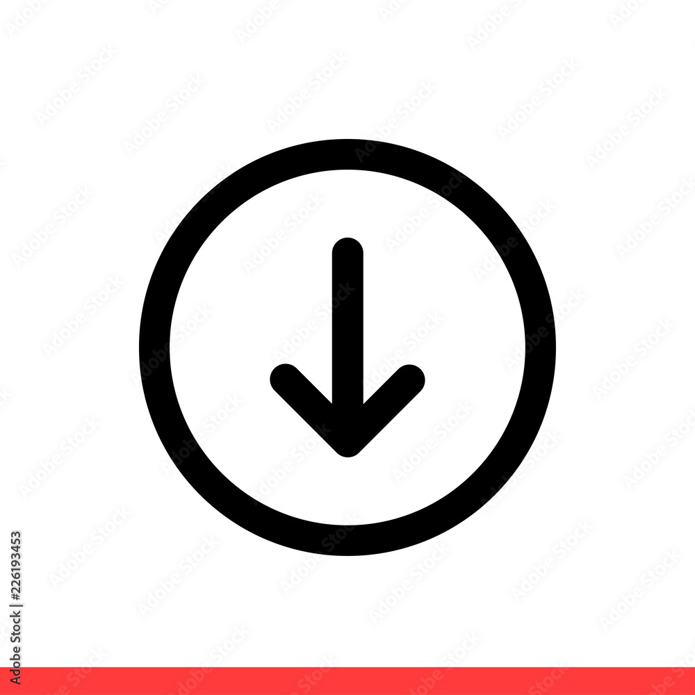 Down vector icon, download symbol. Simple, flat design for web or mobile app Down vector icon, download symbol. Simple, flat design for web or mobile app