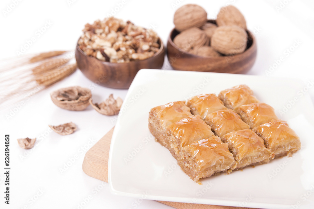 turkish baklava with walnut on plate turkish baklava with walnut on plate
