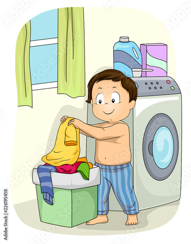 Kid Boy Laundry Basket Illustration