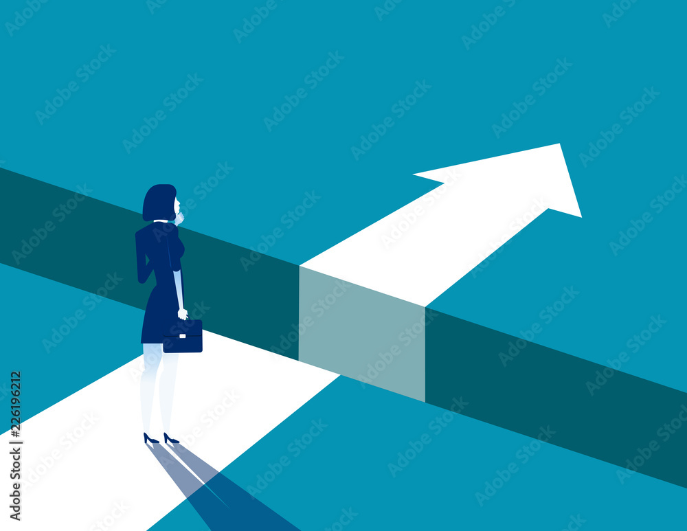 Businesswoman and gap on way to success, Concept business solving problem vector illustration, Flat business character, Cartoon style design. Businesswoman and gap on way to success, Concept business solving problem vector illustration, Flat business character, Cartoon style design.
