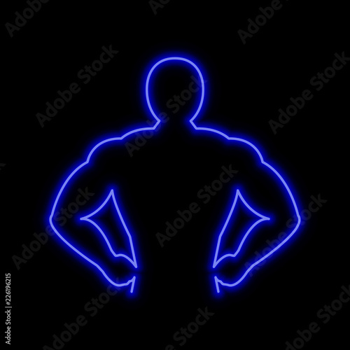Muscle man neon sign. Bright glowing symbol on a black background.