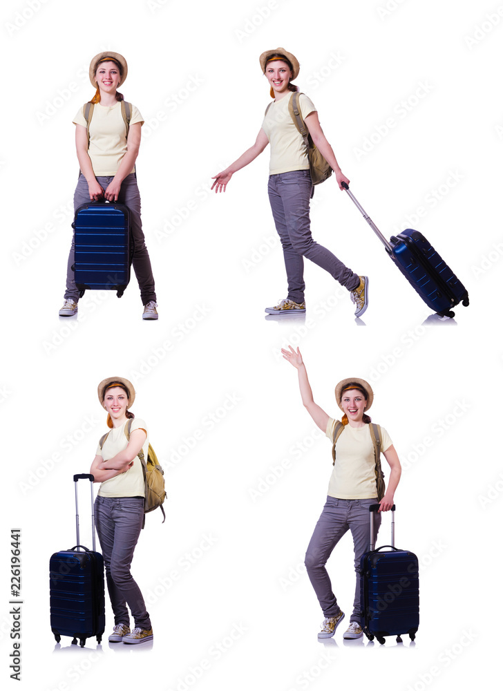 Obraz premium Woman with suitacases preparing for summer vacation