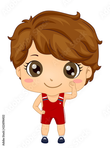 Kid Boy Wrestler Strong Illustration
