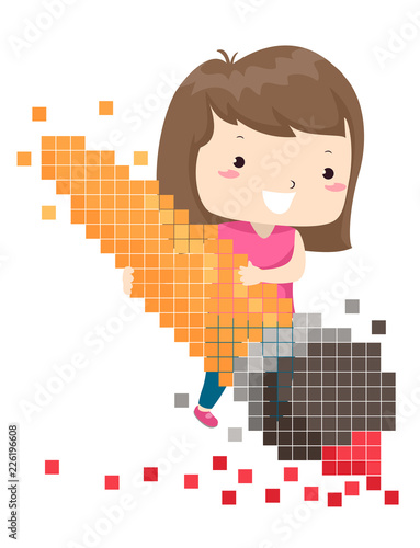 Kid Girl Brush Pixels Illus...