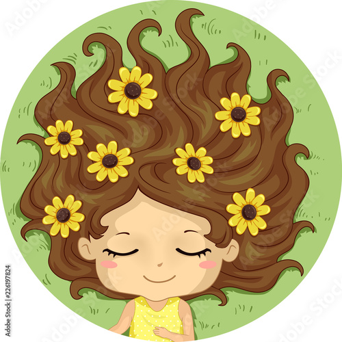 Kid Girl Sleep Flower Field...