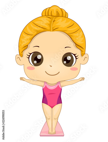 Kid Girl Springboard Dive Illustration