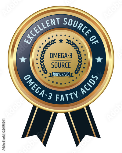 Omega-3 Source. Vector Badge with Ribbon.