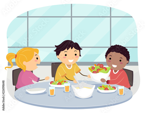 Stickman Kids Ask Pass Food Politely Illustration