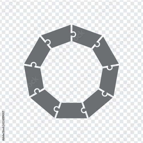 Simple icon polygon puzzle in gray. Simple icon nectagon puzzle of the nine elements on transparent background. Flat design. Vector illustration EPS10.