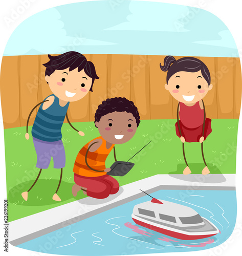 Stickman Kids Pool Boat Ill...