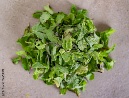 Pile of peppermint leaves