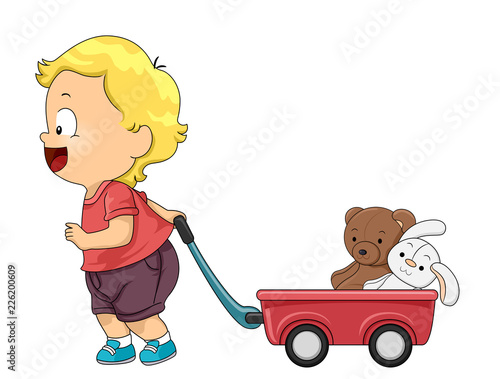 Kid Toddler Boy Pull Wagon Toys Illustration