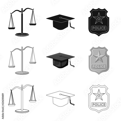 Vector design of law and lawyer icon. Set of law and justice stock vector illustration.