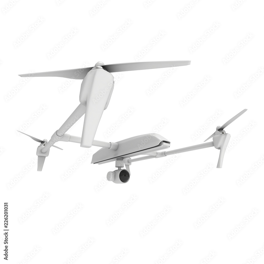 Remote control air drone. Dron flying. 3d render isolated on white Remote control air drone. Dron flying. 3d render isolated on white